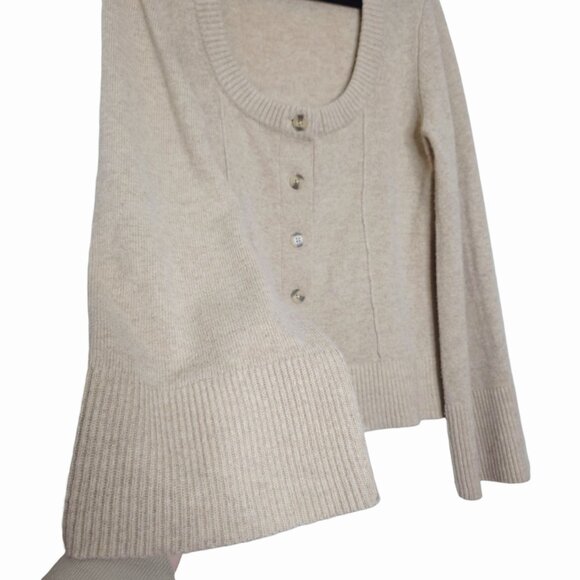 Reformation Karina Regenerative Wool Linen Tan Scoop Neck Cardigan Size L - Picture 7 of 12